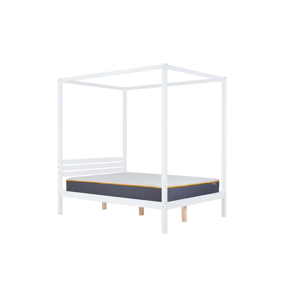 Four Poster Bed Double Birlea Mercia White 4FT6 Solid Pine Frame Canopy
