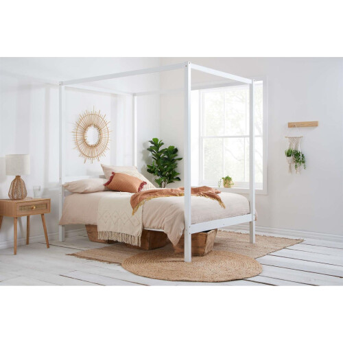Birlea Four Poster Bed King Size Birlea Mercia White 5Ft Solid Pine Frame Canopy 1