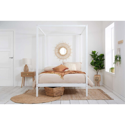 Birlea Four Poster Bed King Size Birlea Mercia White 5Ft Solid Pine Frame Canopy 2