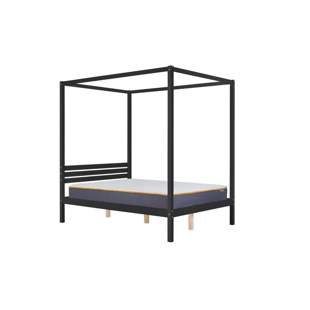 Four Poster Bed Double Birlea Mercia Black 4FT6 Solid Pine Frame Canopy
