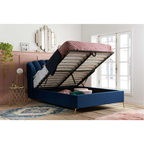 Birlea Blue Double Ottoman Bed Frame 4FT6 Fabric Storage Bed Birlea Lottie Fan Design 1