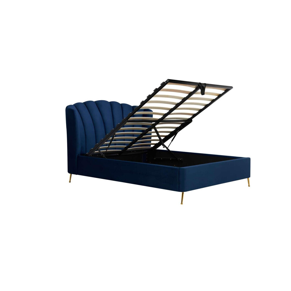 Blue King Size Ottoman Bed Frame 5FT Fabric Storage Bed Birlea Lottie Fan Design