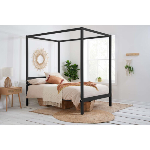 Birlea Four Poster Bed Double Birlea Mercia Black 4FT6 Solid Pine Frame Canopy 1