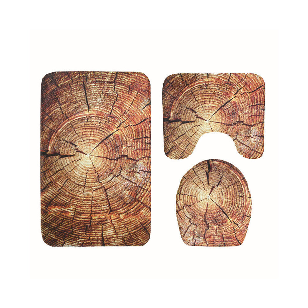 (3) 3 Pcs Creative Wood Pattern Non Slip Carpet Bathroom Bath Mat Toilet Cover Lid Toilet Mat