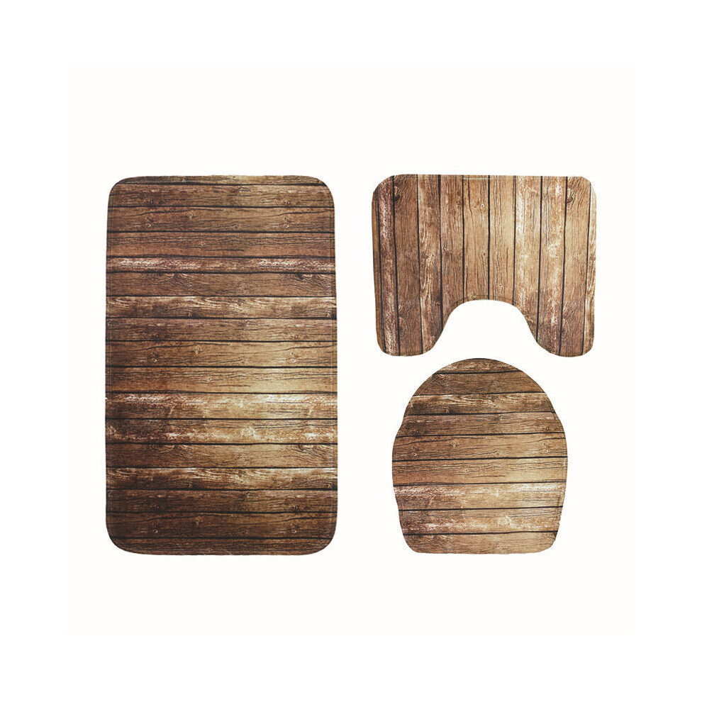 (2) 3 Pcs Creative Wood Pattern Non Slip Carpet Bathroom Bath Mat Toilet Cover Lid Toilet Mat