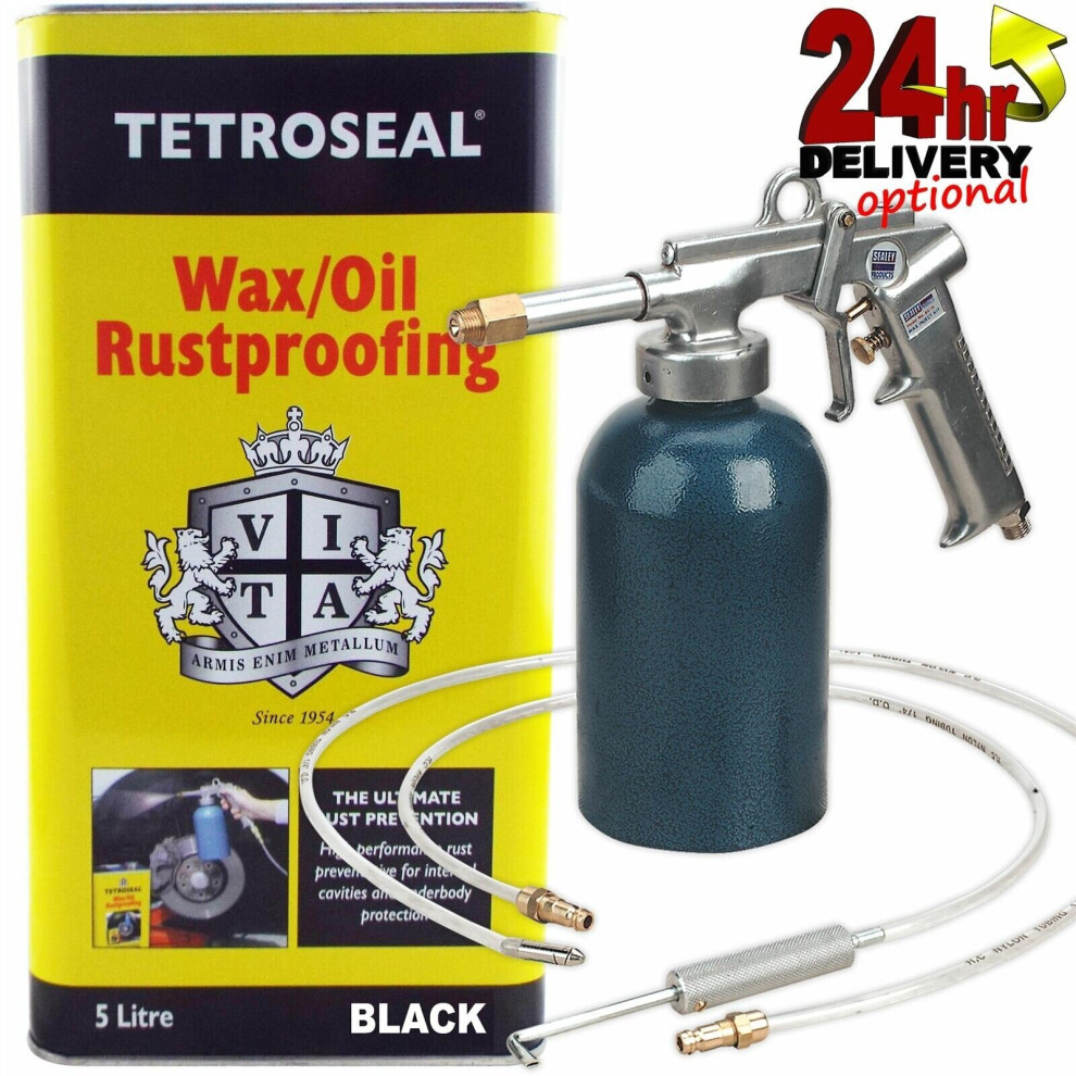 Tetroseal Black Waxoil 5L Rustproof Wax/Oil Protection + Sealey Injection Gun