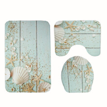 (1) 3 Pcs Creative Wood Pattern Non Slip Carpet Bathroom Bath Mat Toilet Cover Lid Toilet Mat