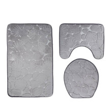 (Grey) 3pcs Embossing Bath Mat for Bathroom Memory Foam Bathroom Carpet Mat Toilet Mat Bathroom Floor Rug