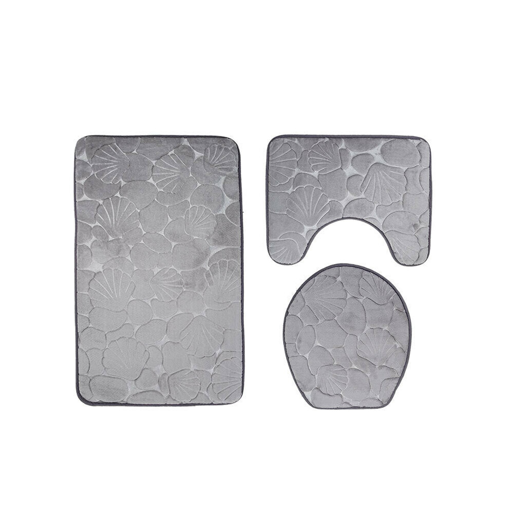 (Grey) 3pcs Embossing Bath Mat for Bathroom Memory Foam Bathroom Carpet Mat Toilet Mat Bathroom Floor Rug