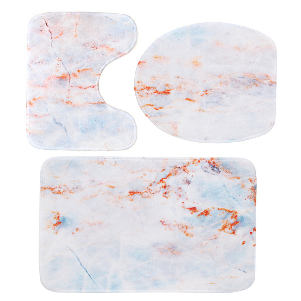 (Type B) 3PCS Marble Toilet Floor Door Bathroom Carpet Pedestal Rug Lid Cover Bath