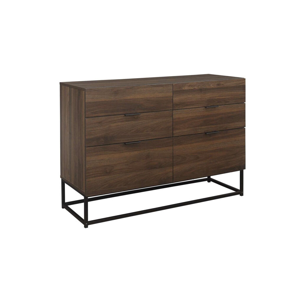 Walnut 6 Drawer Chest Black Metal Leg Birlea Houston Industrial Bedroom Furniture