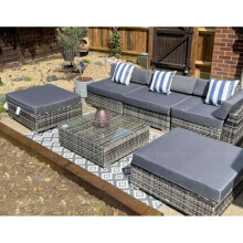 Corner Rattan Sofa Set Wicker Patio Furniture Glass Table Lounge Garden Couch