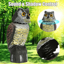 Realistic Owl Decoy Deterrent Rotating Head Sound Bird Pigeon Crow Scarer Statue