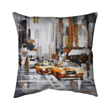 Begin Home Decor 5541-2020-CI6 20 x 20 in. Abstract Citystreet with Yellow Taxis-Double Sided Print Indoor Pillow