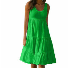 (Green, XXL UK SIZE 18) Womens Summer Smock Dress Ladies Holiday Beach Casual Loose Frill Mini Sundress