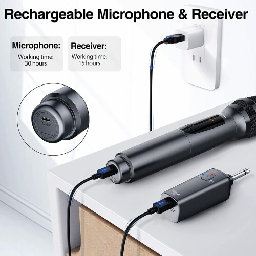 LEKATO Store Rechargeable Wireless Microphone 2.4GHz Dual Handheld Singing Micro 2