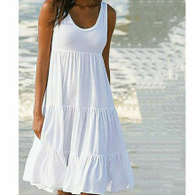 (White, 4XL UK SIZE 22) Womens Summer Smock Dress Ladies Holiday Beach Casual Loose Frill Mini Sundress