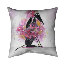 Begin Home Decor 5541-2020-AN29 20 x 20 in. Cartoon Dog with Pink Flowers-Double Sided Print Indoor Pillow