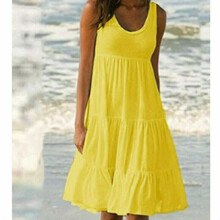 (Yellow, XXL UK SIZE 18) Womens Summer Smock Dress Ladies Holiday Beach Casual Loose Frill Mini Sundress