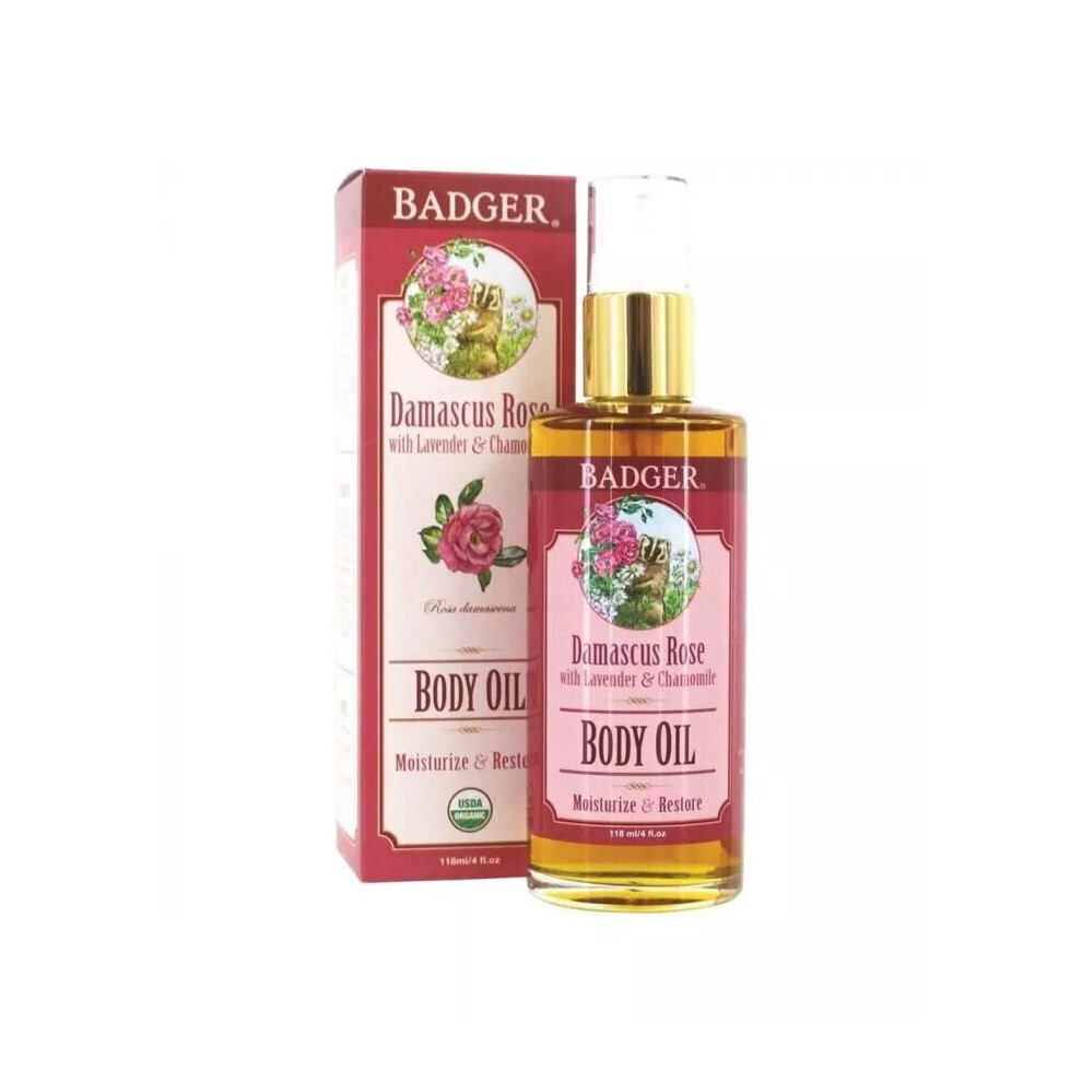 Lavender Badger Damascus Rose Body Oil 118 Ml, 4 Fl.oz: Nourishing Body Oil With A Floral Scent.