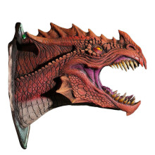 ( Red) 3D Dragon Head Wall Mounted Art Sculpture LED Dinosaur Home Decoration Bust
