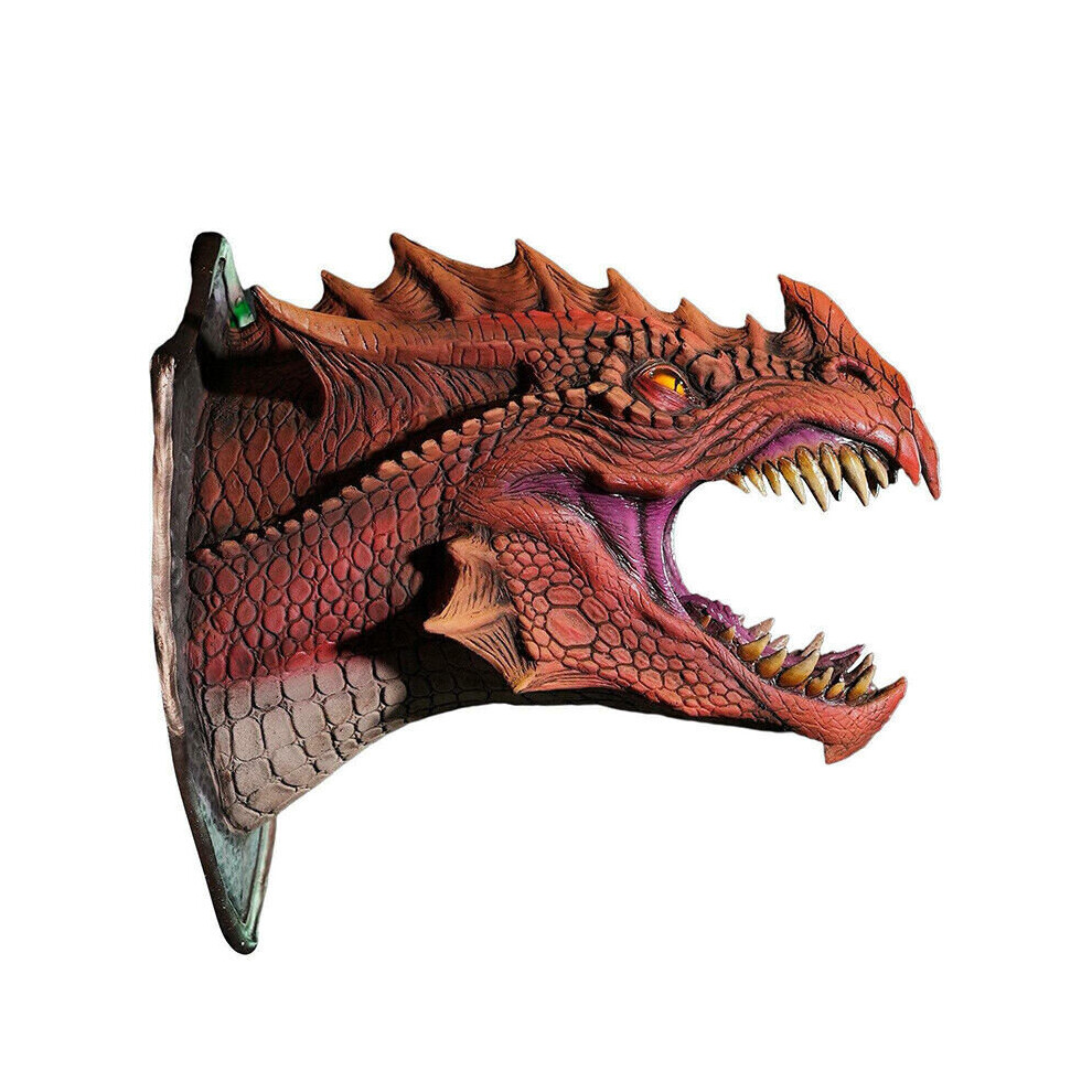 Mdsrjone ( ) 3D Dragon Head Wall Mounted Art Sculpture Led Dinosaur Home Decoration Bust Red