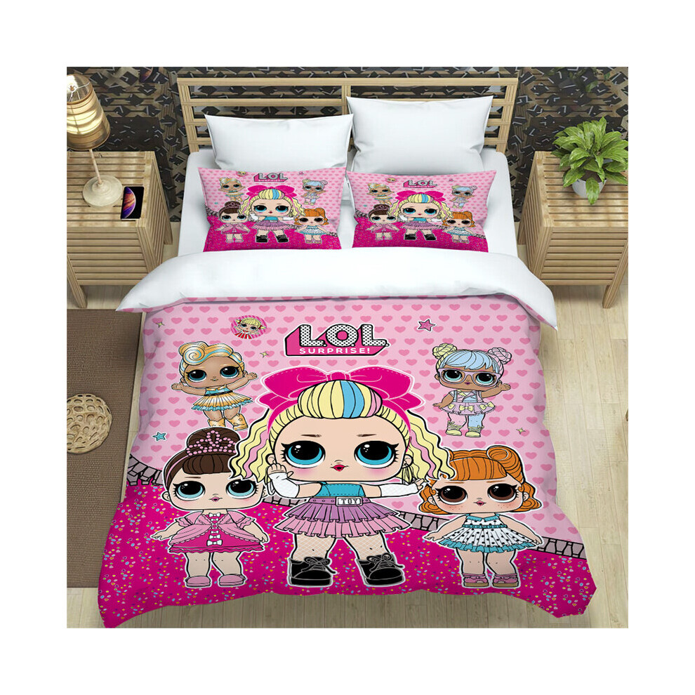 (Pink Heart, UK-Double=200*200cm) Lolsurprise 3 Piece Bedding Set Bed Supplies Decorations Duvet Cover Kids