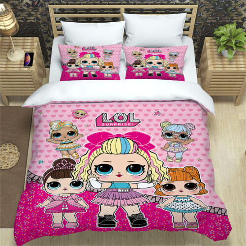 Pink Heart, UK-Single=135*200cm) LOL Surprise Doll 3-Piece Bedding