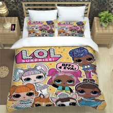 (Yellow, UK-Double=200*200cm) LOL Surprise Doll 3-Piece Bedding Set - Duvet Cover + 2 Pillowcases, Soft Brushed Fabric, Machine Washable, Vibrant Print