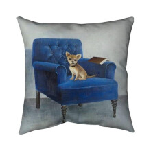 Begin Home Decor 5541-2020-AN151 20 x 20 in. Chihuahua on A Blue Armchair-Double Sided Print Indoor Pillow