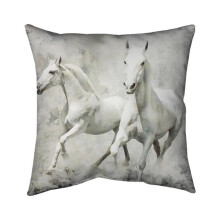Begin Home Decor 5541-2626-AN8 26 x 26 in. Two White Horse Running-Double Sided Print Indoor Pillow