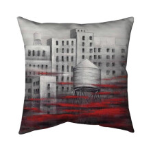 Begin Home Decor 5541-2626-CI249 26 x 26 in. Grey City with Red Clouds-Double Sided Print Indoor Pillow