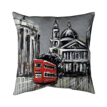 Begin Home Decor 5541-2626-CI10 26 x 26 in. London Street with Red Bus-Double Sided Print Indoor Pillow