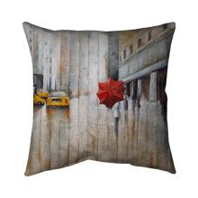 Begin Home Decor 5541-2020-ST28 20 x 20 in. Red Umbrella in the Street-Double Sided Print Indoor Pillow