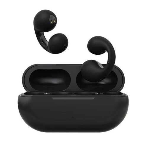 (Black) TWS Bone Conduction Bluetooth 5.3 Earphones Earring Wireless Headphone With Mic