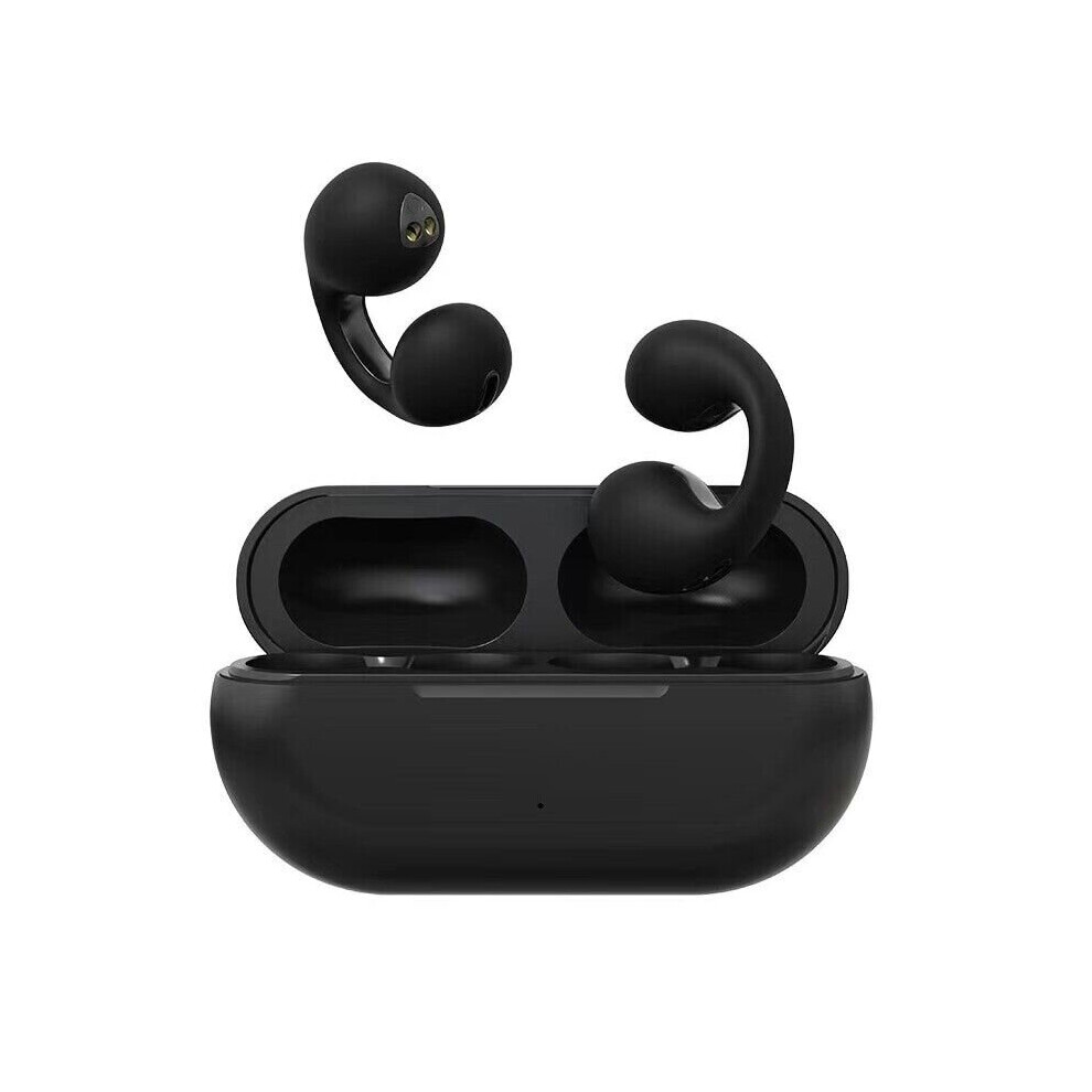 (Black) TWS Bone Conduction Bluetooth 5.3 Earphones Earring Wireless Headphone With Mic