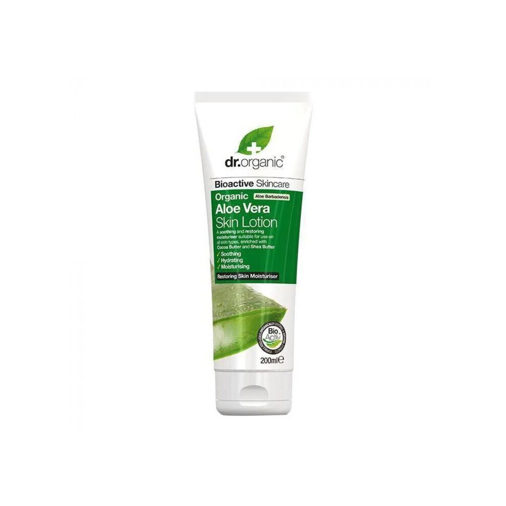 Dr. Organic Aloe Vera Skin Lotion 200ml | Soothing & Hydrating Body Lotion | Gentle Moisturizer for Dry & Sensitive Skin | Fast Absorbing