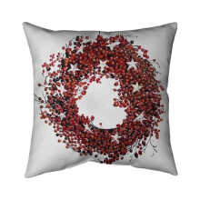 Begin Home Decor 5541-2020-HO22 20 x 20 in. Red Berry Wreath-Double Sided Print Indoor Pillow