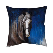 Begin Home Decor 5541-2626-AN80 26 x 26 in. Brown Horse on Blue Background-Double Sided Print Indoor Pillow