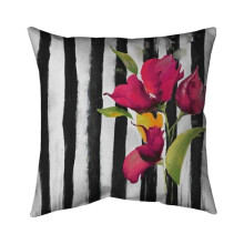 Begin Home Decor 5541-2626-FL113-1 26 x 26 in. Flowers on Black & White Stripes-Double Sided Print Indoor Pillow