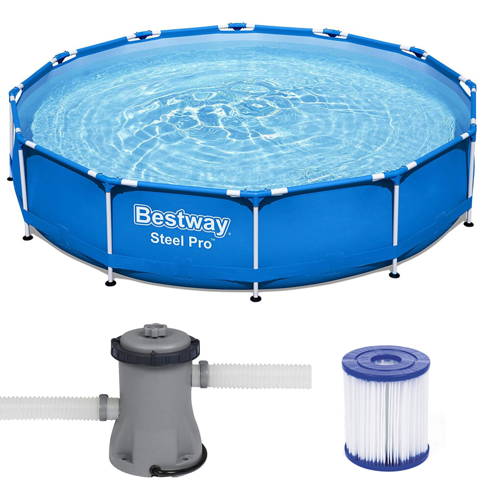 (12''X30 + Pool Filter) 10|12ft BestWay Steel Pro Frame Swimming Pool Set Round Above Ground Filter Pump