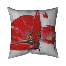 Begin Home Decor 5541-2626-FL159 26 x 26 in. Three Red Flowers on Grey Background-Double Sided Print Indoor Pillow