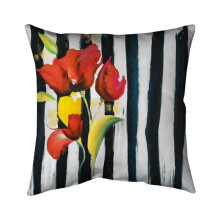 Begin Home Decor 5541-2020-FL112 20 x 20 in. Red Flowers on Stripes-Double Sided Print Indoor Pillow