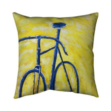 Begin Home Decor 5541-1818-TR24 18 x 18 in. Blue Bike on Yellow Background-Double Sided Print Indoor Pillow