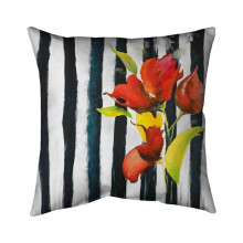 Begin Home Decor 5541-2020-FL113 20 x 20 in. Flowers on Black & White Stripes-Double Sided Print Indoor Pillow