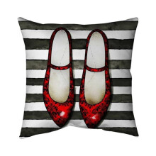 Begin Home Decor 5541-2626-FA5 26 x 26 in. Red Glossy Shoes on Striped Background-Double Sided Print Indoor Pillow