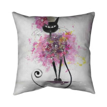 Begin Home Decor 5541-2626-AN30 26 x 26 in. Cartoon Cat with Pink Flowers-Double Sided Print Indoor Pillow