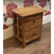 Rustic Bedside Table Small Wooden Cabinet Vintage Side End Unit Industrial Style Solid Wood Drawers