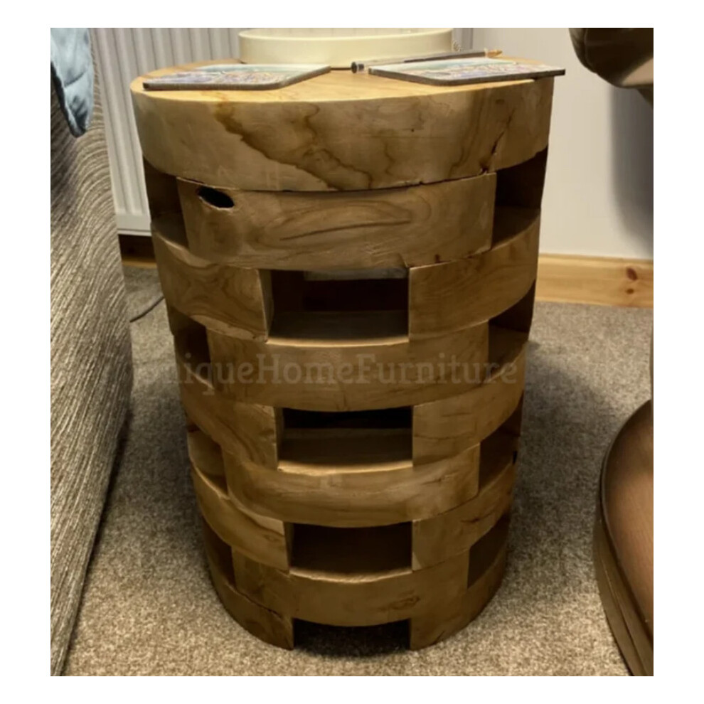 Rustic Side Table Small Coffee Furniture Round Solid Wood End Plant Lamp Stand