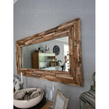 Rustic Wall Mirror Vintage Industrial Style Solid Wood Rectangular Furniture
